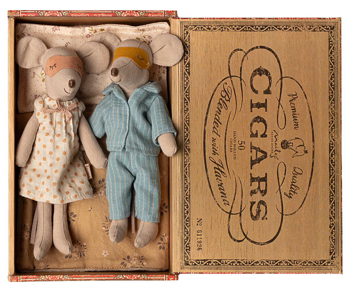 Mama und Papa Maus in Zigarrenkiste